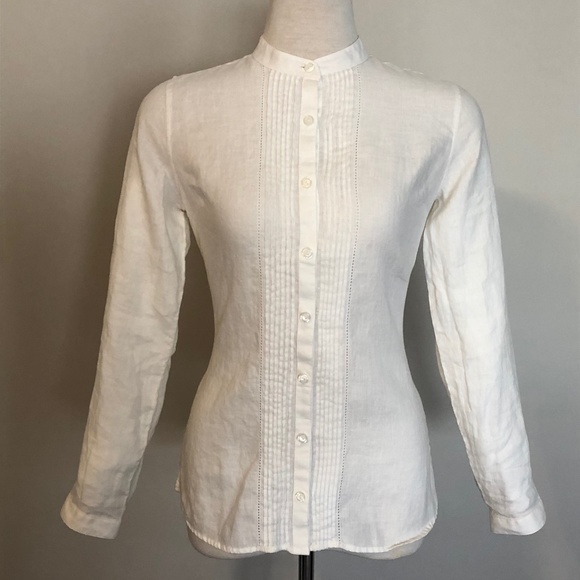 Like-New L.L. Bean White Linen Button-Down Top - Picture 3 of 15